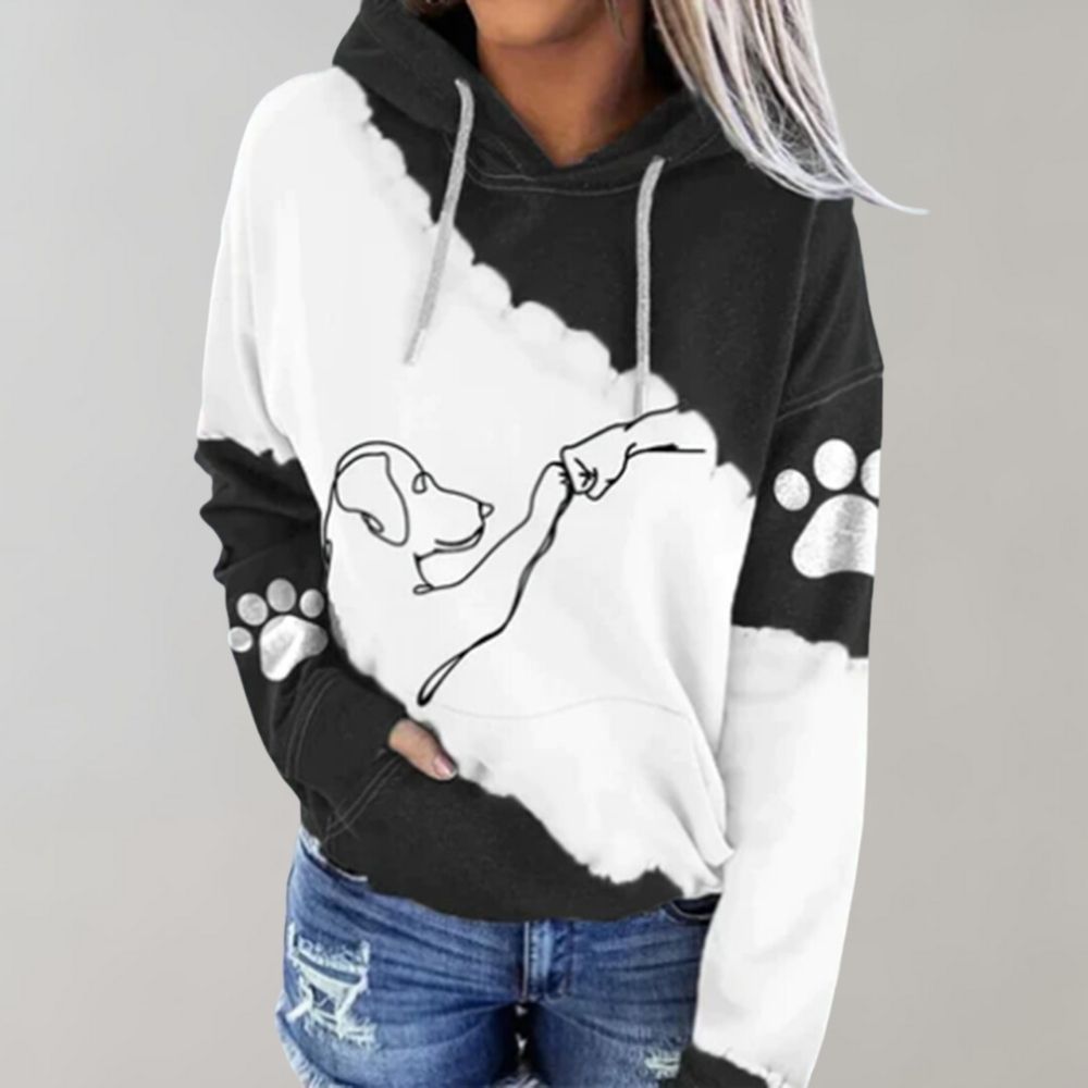 Tie-dye Kapuzenpulli mit Pfotenprint für Frauen