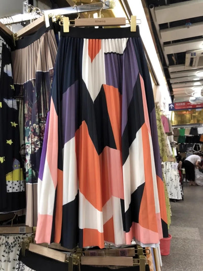 Retro schattige geprinte lange plooirok