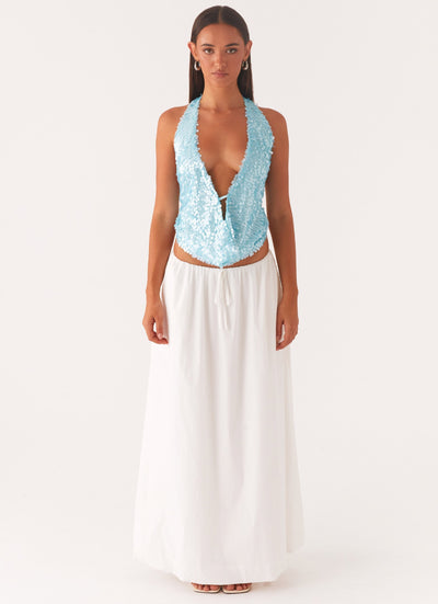 Grace I Pailletten Haltertop mit Tiefem V-Ausschnitt