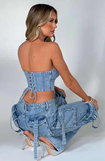 Roxana | Denim Set Cargo & Top