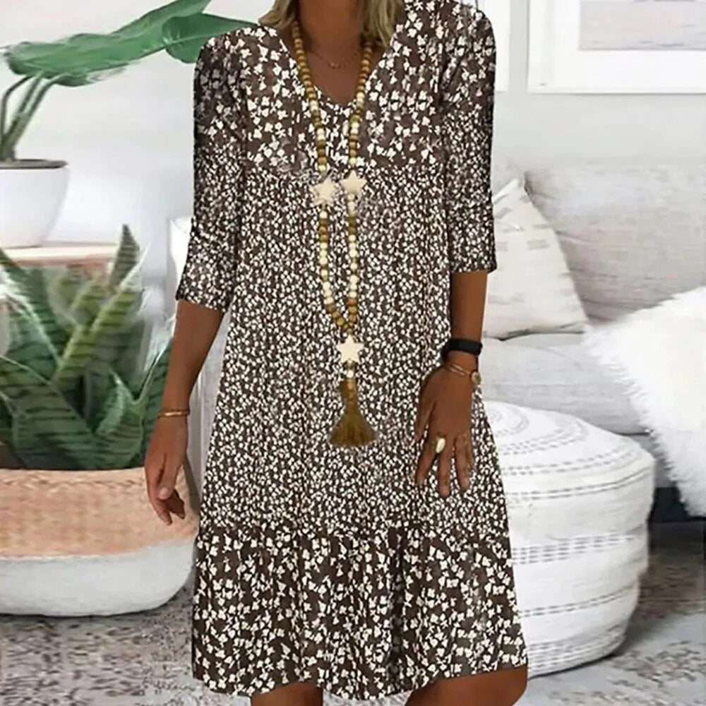 Nora Midi-Kleid | Lässiges Sommerkleid mit V-Ausschnitt und tropischem Print