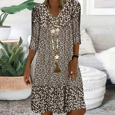 Nora Midi-Kleid | Lässiges Sommerkleid mit V-Ausschnitt und tropischem Print