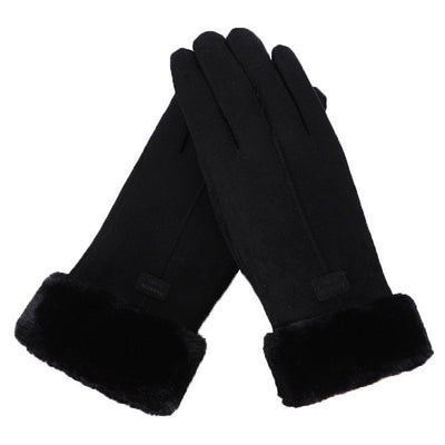 Wildlederhandschuhe mit Fellstulpen für Damen