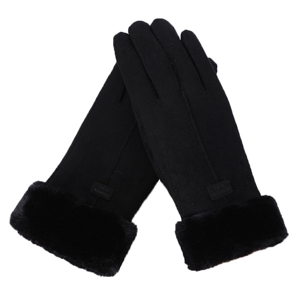 Wildlederhandschuhe mit Fellstulpen für Damen