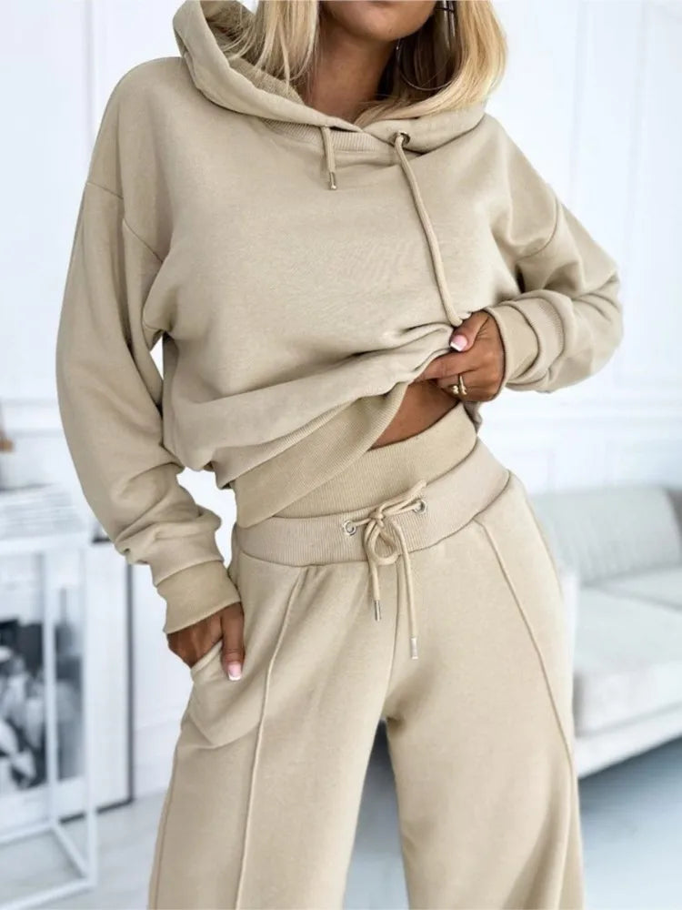 Cropped Hoodie und weites Hosen-Set für Frauen