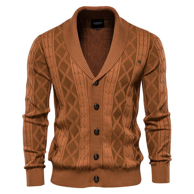 Strickjacke mit V-Ausschnitt und Zopfmuster für Herren