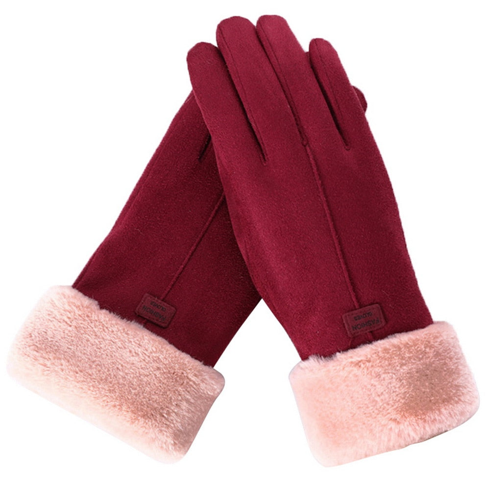 Wildlederhandschuhe mit Fellstulpen für Damen