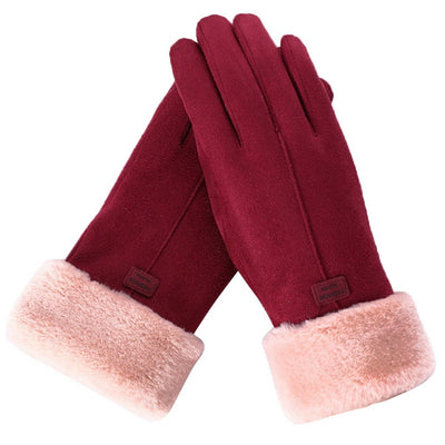 Wildlederhandschuhe mit Fellstulpen für Damen