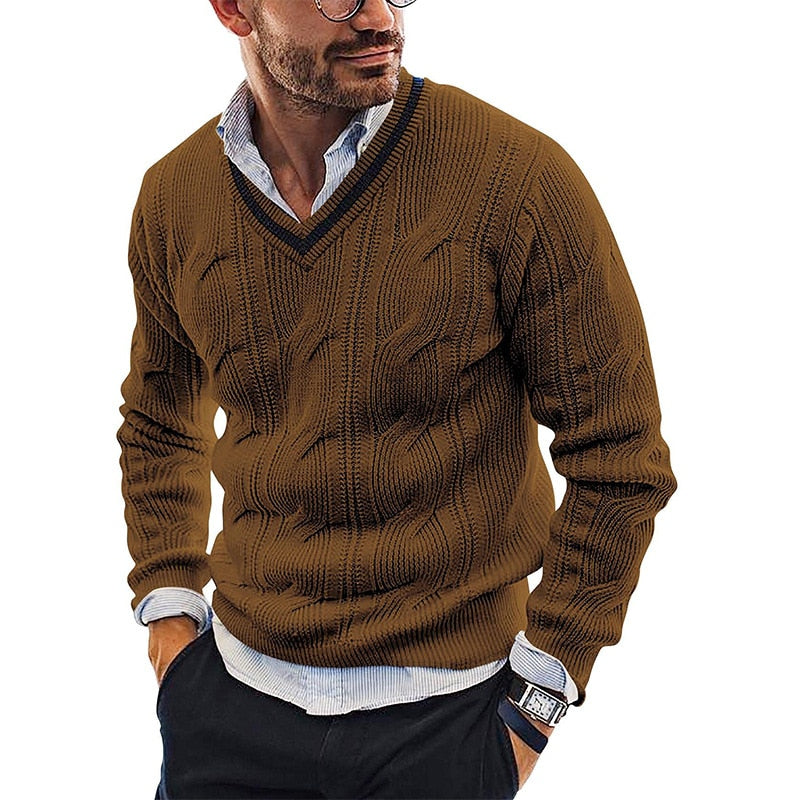 Zopfstrickpullover mit Tiefem V-Ausschnitt für Herren