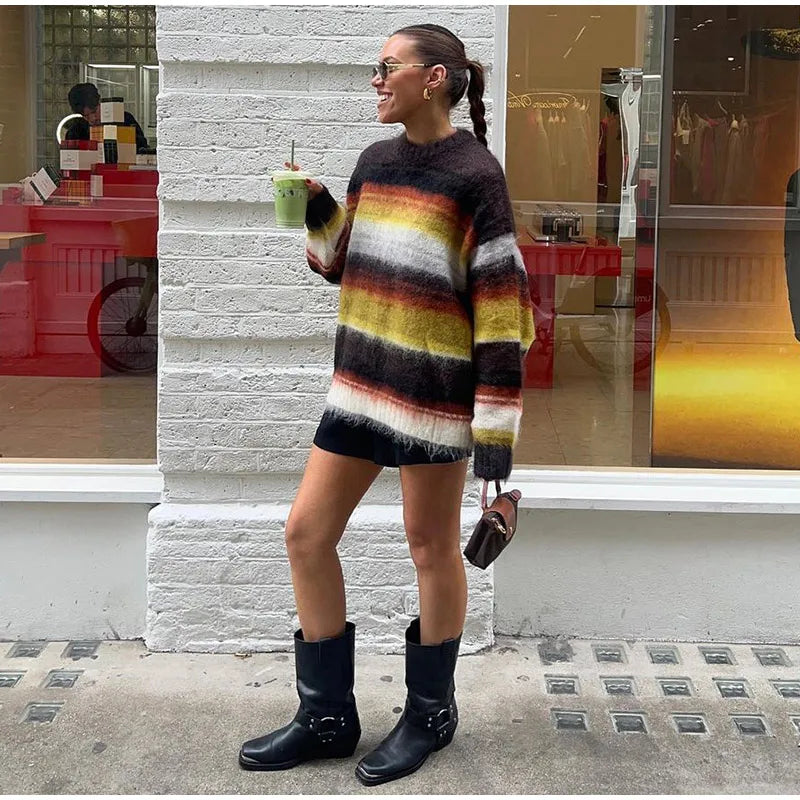 Selma | Gestreifter Fuzzy-Strickpullover