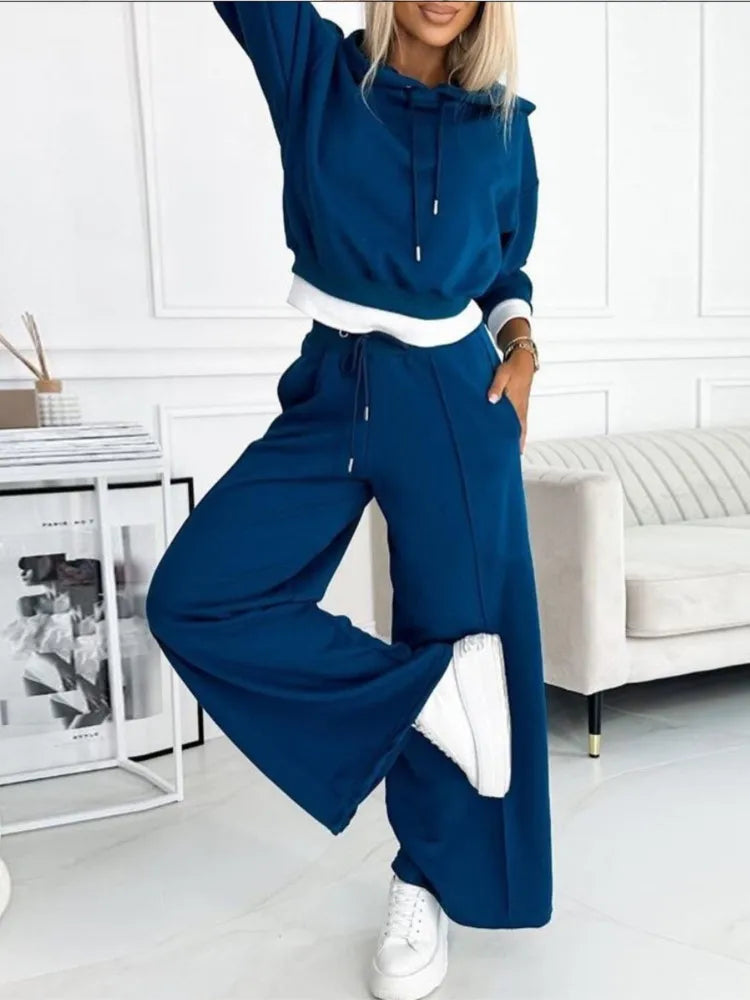 Cropped Hoodie und weites Hosen-Set für Frauen