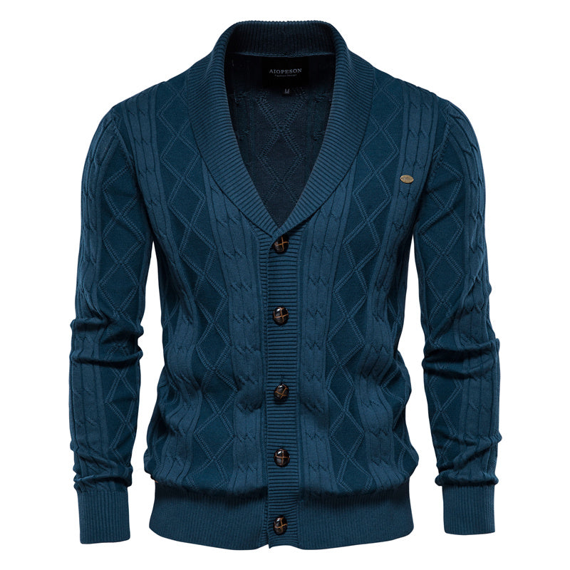 Strickjacke mit V-Ausschnitt und Zopfmuster für Herren