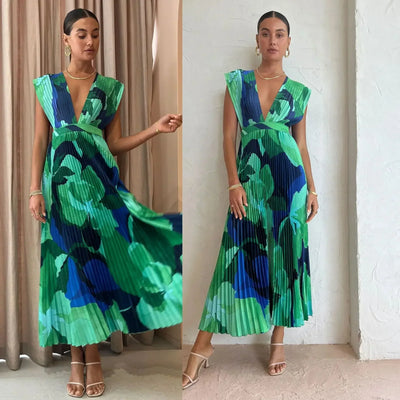 Plissee-Midikleid | Florales Muster | Elegante Silhouette