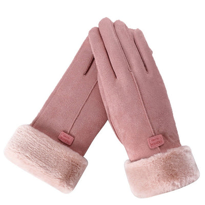 Wildlederhandschuhe mit Fellstulpen für Damen