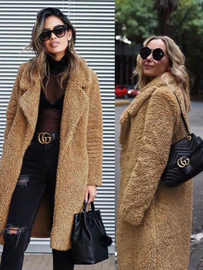 Lange Flauschige Winterjacke für Frauen