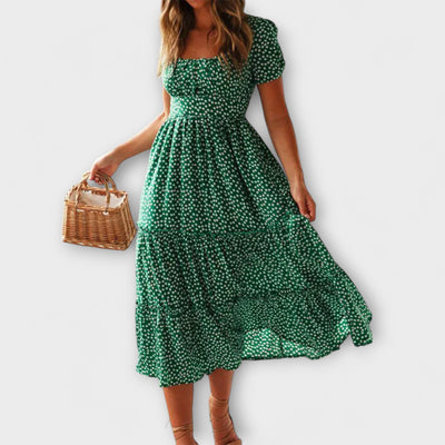 Retro Floral Puff Sleeve Maxi Dress