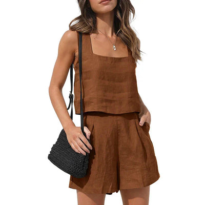 Cassie Sommerlicher Zweiteiler | Modernes ärmelloses Oberteil weite Shorts Sommer Set