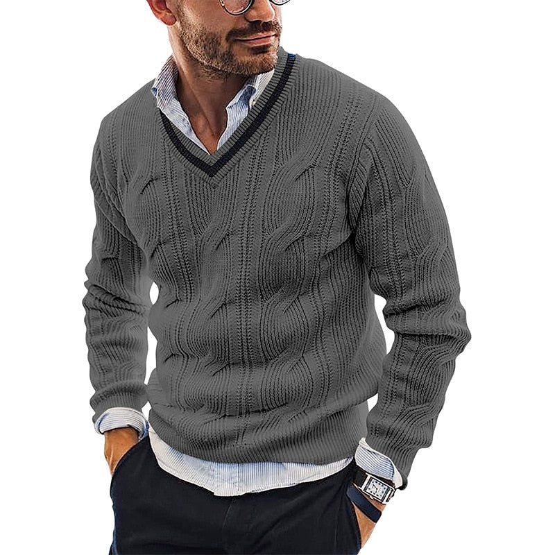 Zopfstrickpullover mit Tiefem V-Ausschnitt für Herren