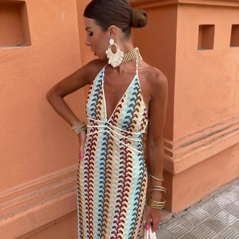 Sommerkleid für Damen – Elegantes rückenfreies Maxikleid mit tiefem V-Ausschnitt