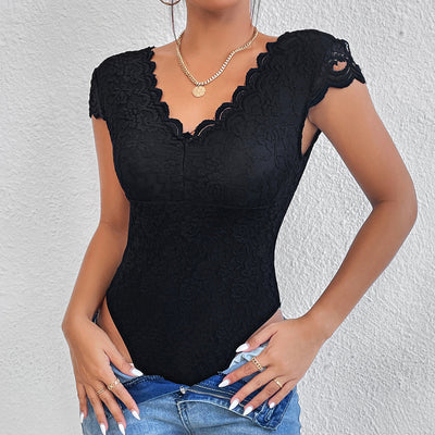Avelina® | Eleganter Body mit Spitzenärmeln und V-Ausschnitt