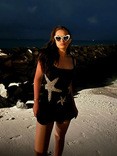 Julia Minikleid | Sommerliches bedrucktes ärmelloses glänzendes Damen-Minikleid