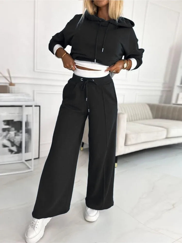 Cropped Hoodie und weites Hosen-Set für Frauen