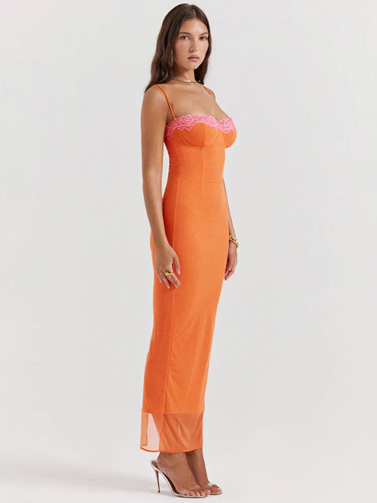 Cherley™ | Orange Spitzen-Maxikleid