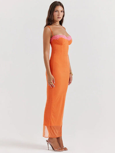 Cherley™ | Orange Spitzen-Maxikleid