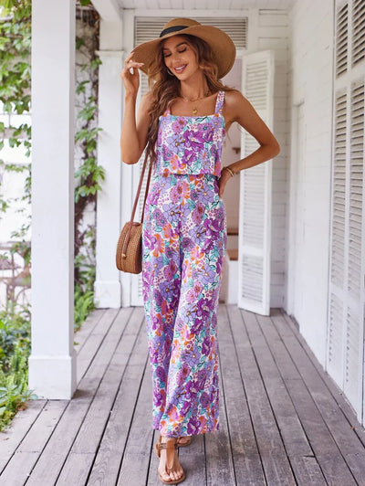 Nigela Floral Jumpsuit | Leichter Sommer-Jumpsuit mit Rückenausschnitt und weiten Beinen