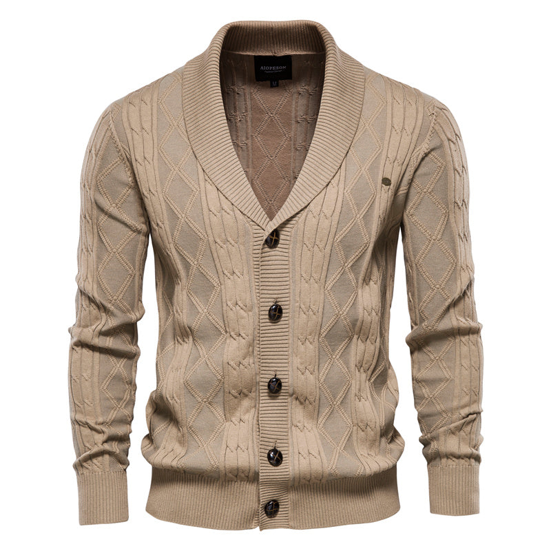Strickjacke mit V-Ausschnitt und Zopfmuster für Herren