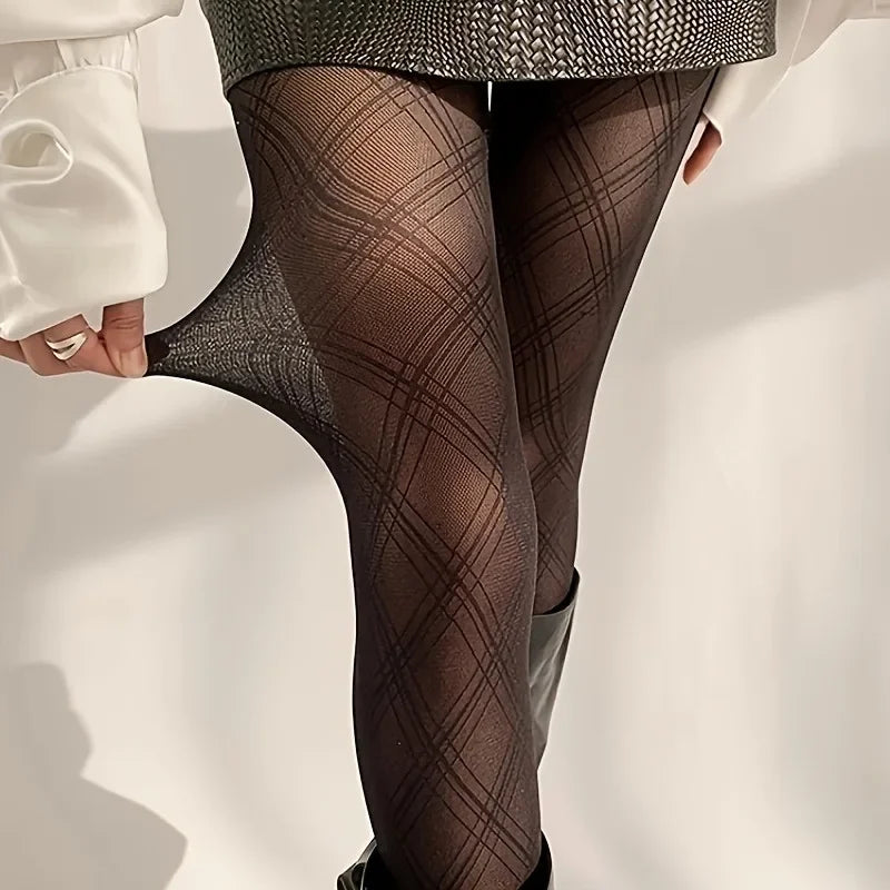 Schwarze Strumpfhose mit Rautenmuster für Damen | Vintage-Stil