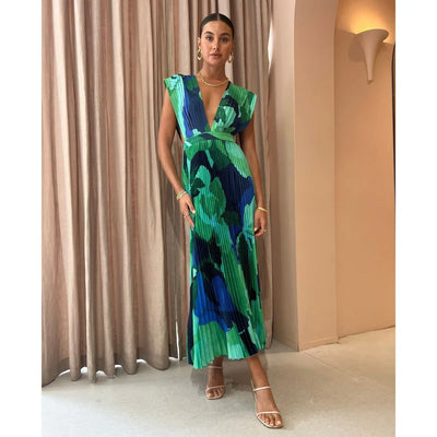 Plissee-Midikleid | Florales Muster | Elegante Silhouette