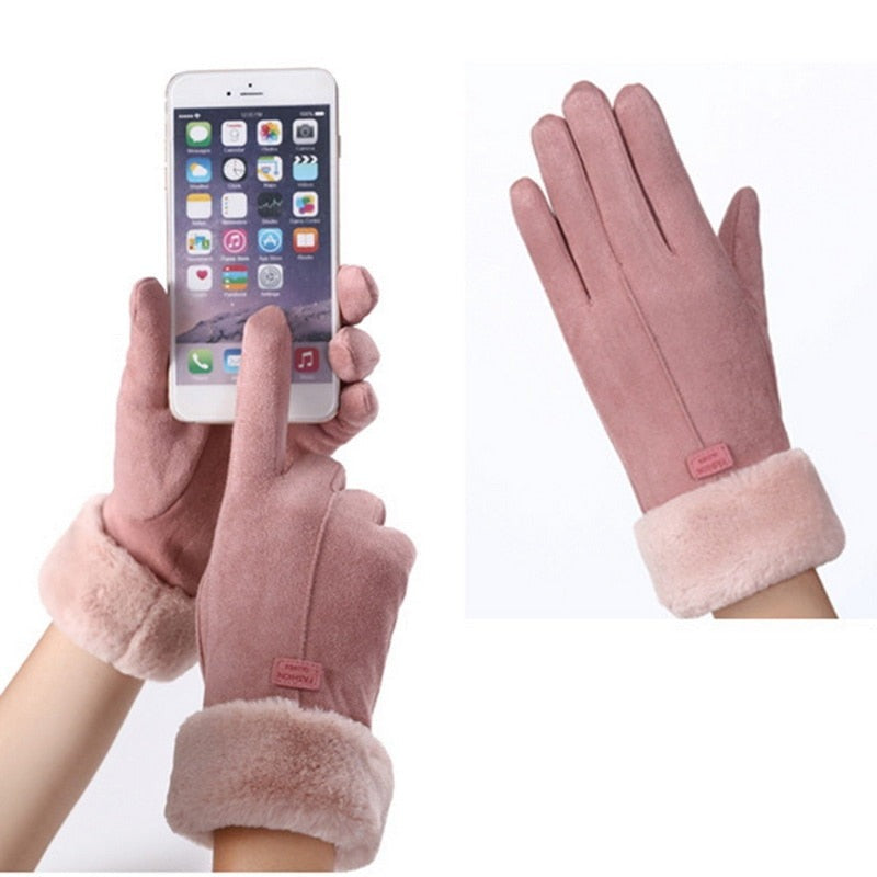 Wildlederhandschuhe mit Fellstulpen für Damen