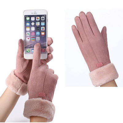 Wildlederhandschuhe mit Fellstulpen für Damen