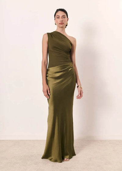 Amber™ – Ein Schulter Satin Maxikleid