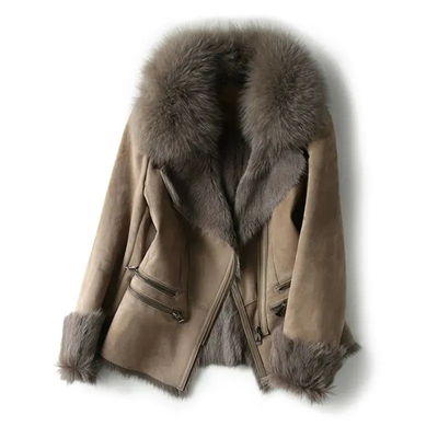 Vintage Wildlederjacke mit Pelz für Damen