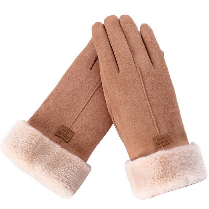 Wildlederhandschuhe mit Fellstulpen für Damen