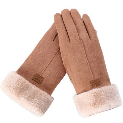 Wildlederhandschuhe mit Fellstulpen für Damen