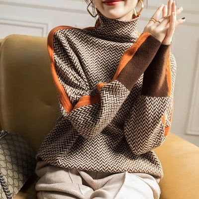Herringbone Pullover mit Streifen für Frauen