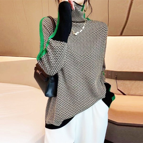 Herringbone Pullover mit Streifen für Frauen