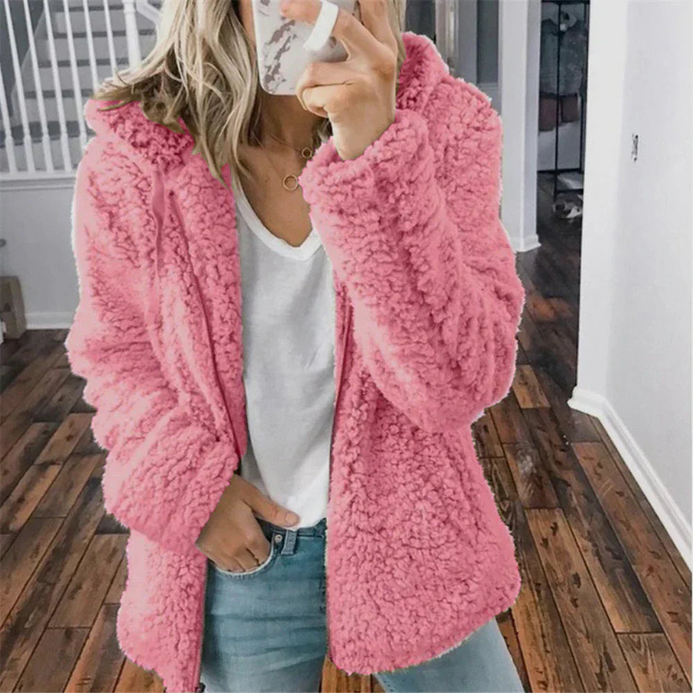 Flauschige Kunstpelz-Winterjacke für Frauen