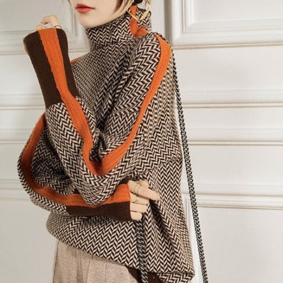 Herringbone Pullover mit Streifen für Frauen