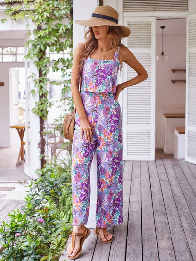 Nigela Floral Jumpsuit | Leichter Sommer-Jumpsuit mit Rückenausschnitt und weiten Beinen