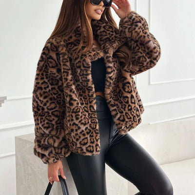 Leona | Cropped Kunstfelljacke Leopard