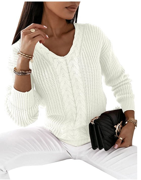 Strickpullover mit Zopfmuster | V-Ausschnitt | Bequeme Passform