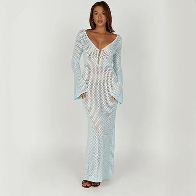 Frieda Hollow Sommerkleid | Gestricktes Sommerkleid mit V-Ausschnitt und langem Schnitt