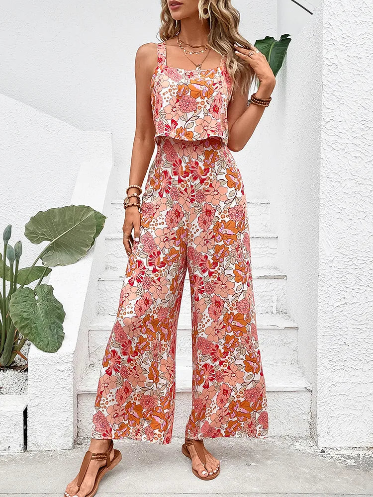 Nigela Floral Jumpsuit | Leichter Sommer-Jumpsuit mit Rückenausschnitt und weiten Beinen
