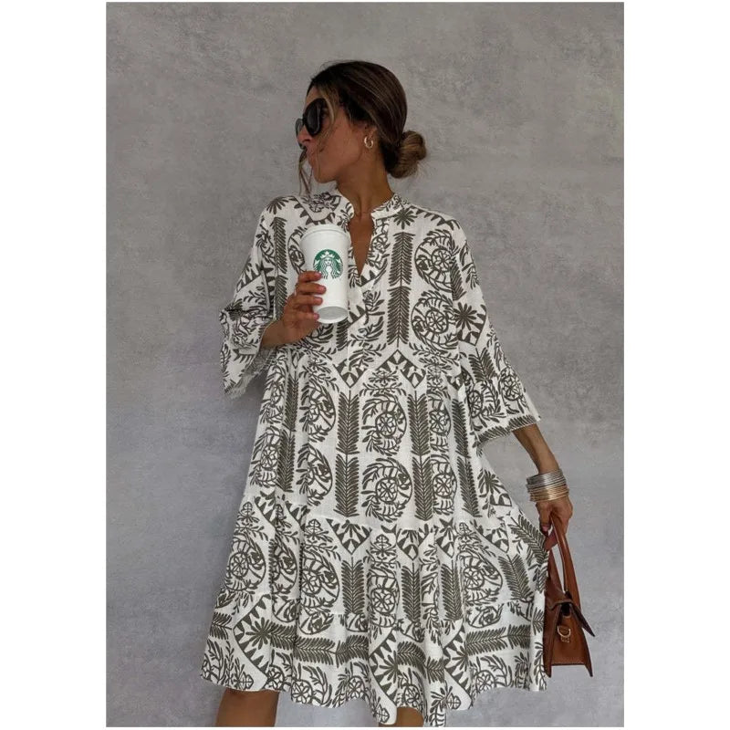 Tunika Kleid für Damen - Leichtes Sommerkleid mit Stehkragen