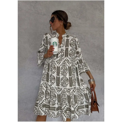 Tunika Kleid für Damen - Leichtes Sommerkleid mit Stehkragen