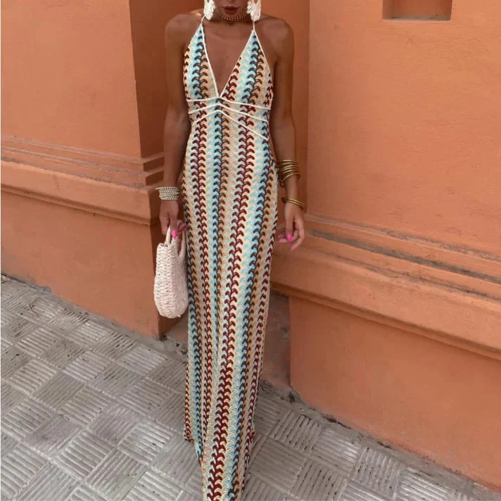 Sommerkleid für Damen – Elegantes rückenfreies Maxikleid mit tiefem V-Ausschnitt